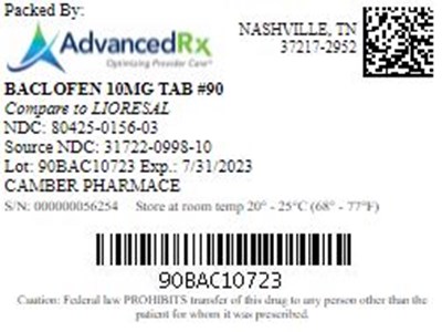 Baclofen 10mg Tab Qty 90 NDC 80425 0156